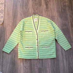 Sandro - Mint Green Striped Cardigan - Size 1